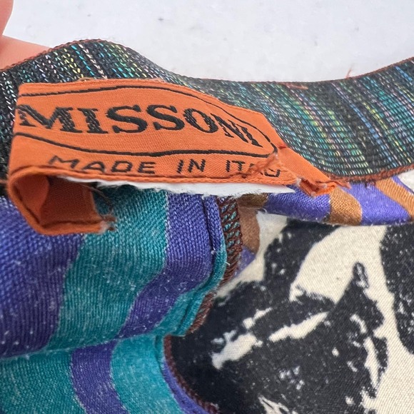 Missoni Silk Jersey Patchwork Knit Top Pants Set Vibrant Late 80s VTG 46/12–14 - Picture 11 of 12